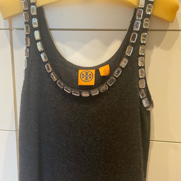 Tory Burch black cashmere tank with crystals on neckline and around arms size M - Picture 1 of 7